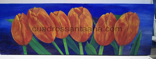 Lienzo azul de tulipanes