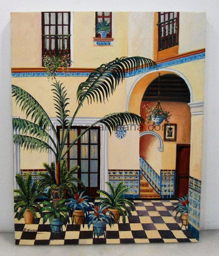 Lienzo de patio con jardines y palmeras nº3