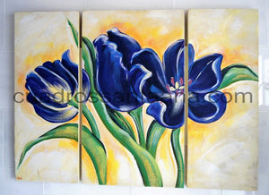 Lienzo tríptico de flores azules